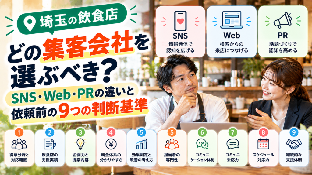 埼玉の飲食店はどの集客会社を選ぶべき？SNS・Web・PRの違いと依頼前の9つの判断基準